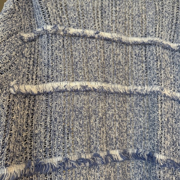 Nic + Zoe Blue Cotton Knit Fringe Trim Long Sleeve Open Front Cardigan L Office - Picture 5 of 9